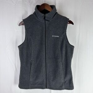 Columbia Vest Men's Medium Gray Fleece Sleeveless‎ Full Zip Pockets Outdoors